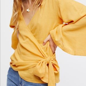 Free People Yellow Wrap Top